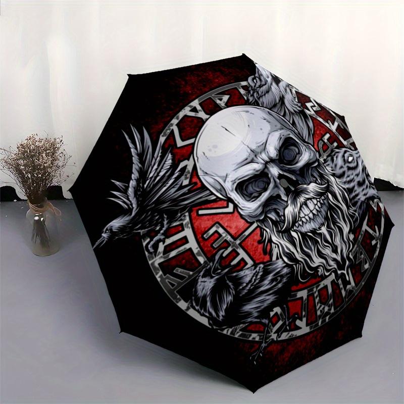 Viking Skull with Ravens and Wolves Circle StickerUmbrella, Portable 3-Fold Compact Umbrella,Christmas Gift ES626