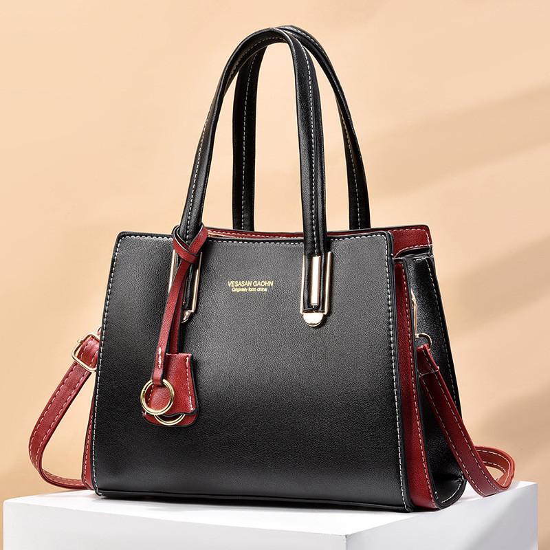 Elegant Pu Leather Mom Tote Bag Spacious Crossbody Handbag Stylish Colorblock Design