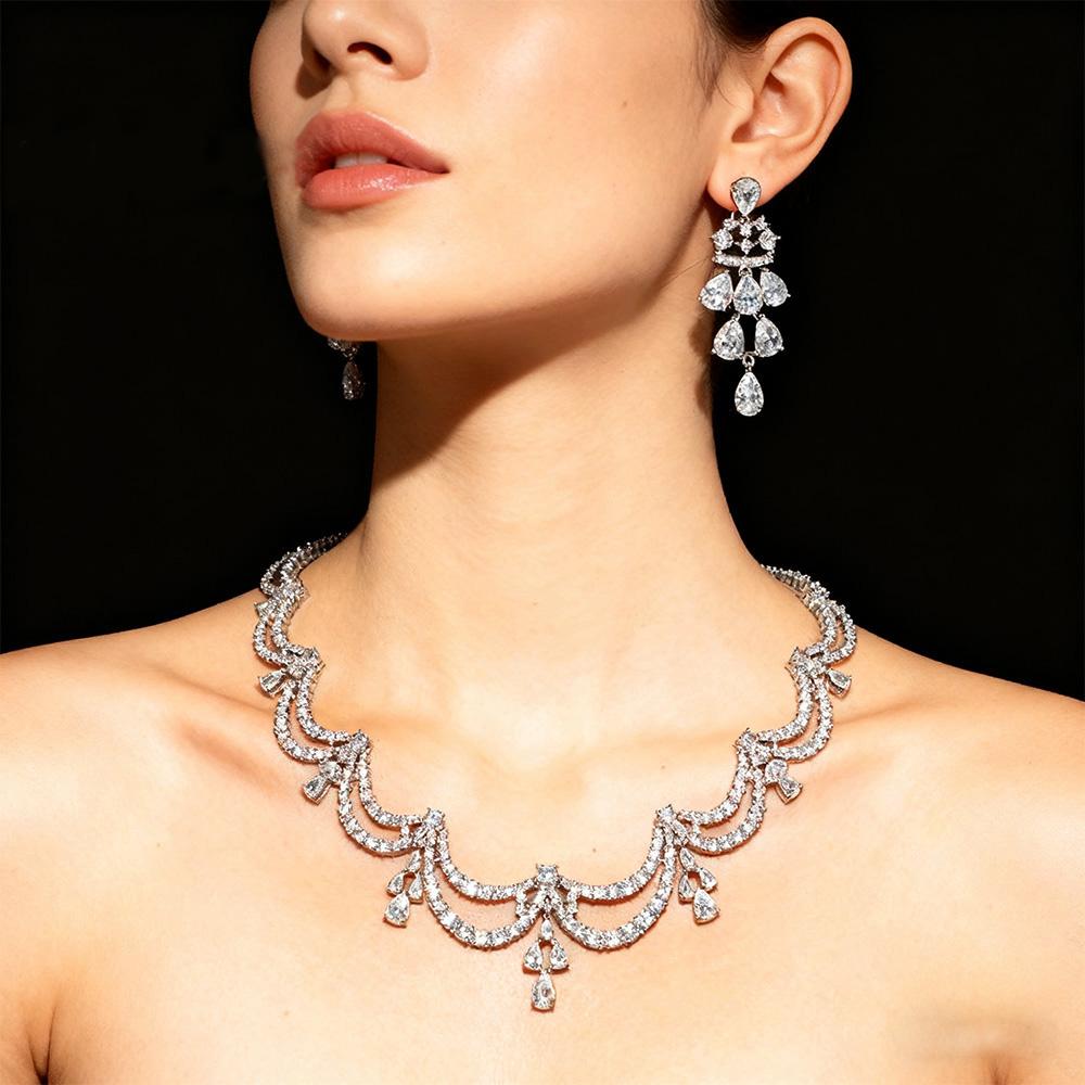Exquisite Simple Women Jewelry Set 2 PCS Cubic Zirconia High Quality Saudi Arabia Bridal Wedding Jewellery Accessories