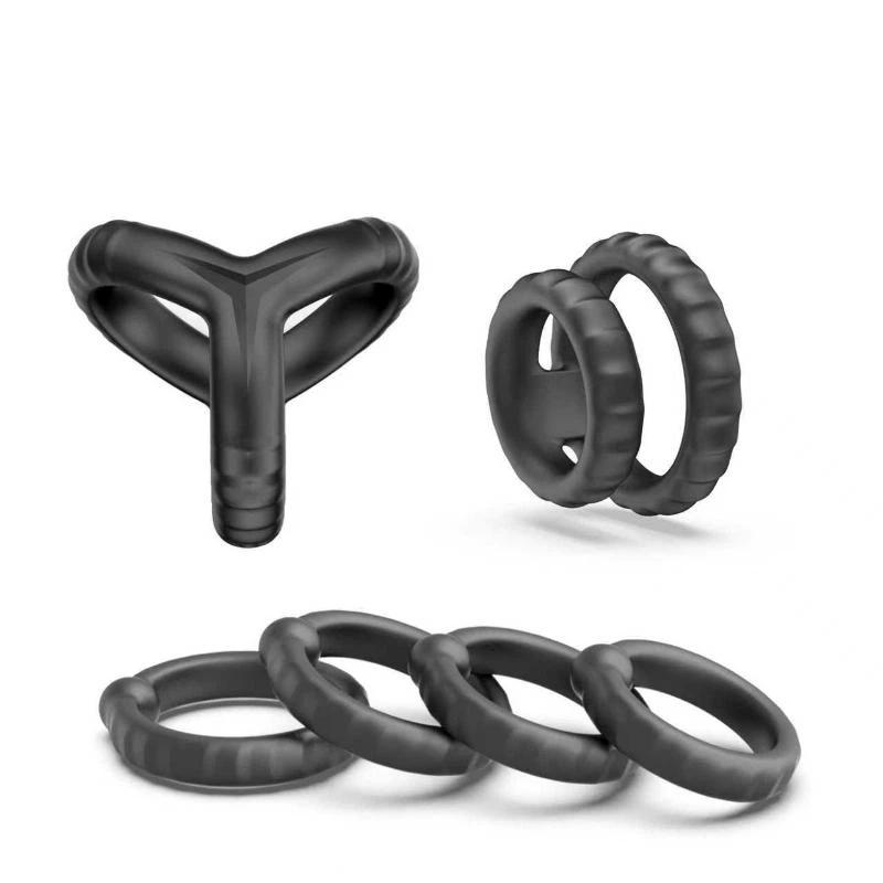 6Pcs Silicone Penis Ring Set Cock Rings Erection Enhancing Delay Ejaculation Soft Stretchy Adult Sex Toys For Men Couples Gay