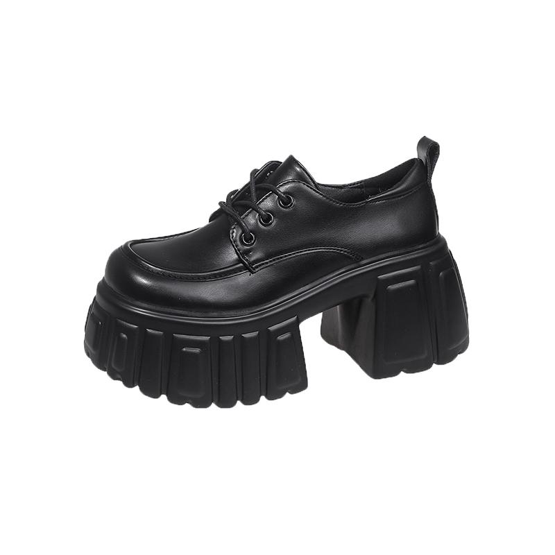 

Модные женские туфли-лоферы на платформе, туфли на высоком каблуке 8,5 см на шнуровке, НОВЫЙ тренд 2025, весенние кожаные массивные кроссовки, туфли для ходьбы на открытом воздухе 34 матовый черный