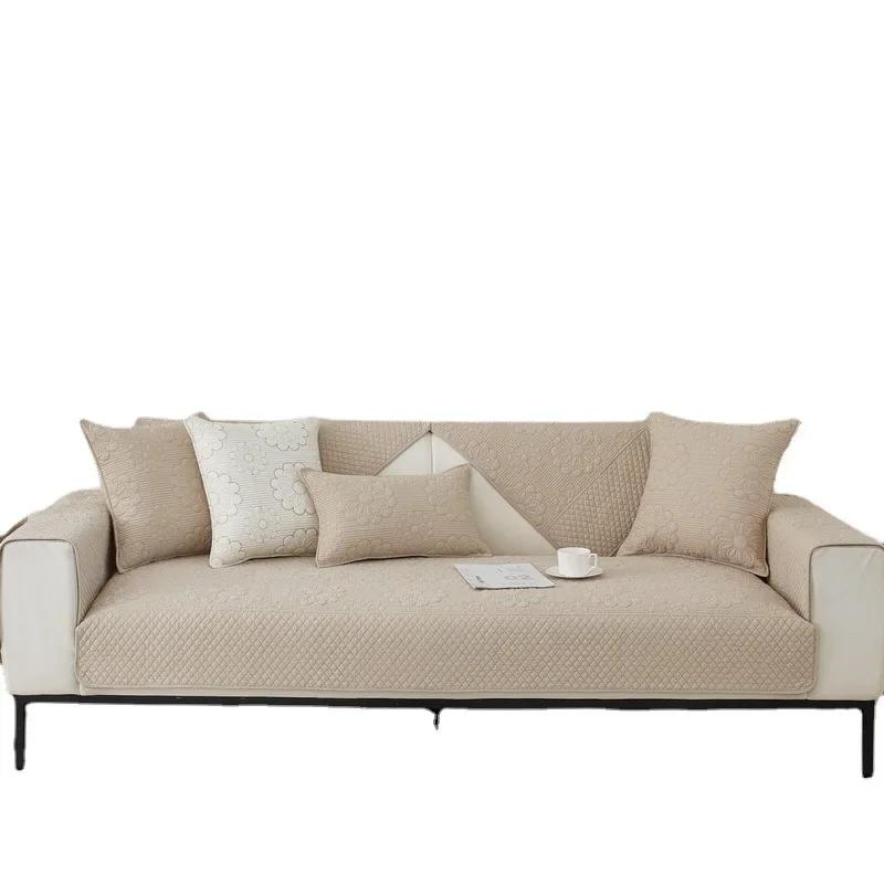 Sofa Cushion Four Seasons Universal Cushion Cotton Embroidered Flower Cover Pure Cotton Fabric Sofa Towel Simple Modern
