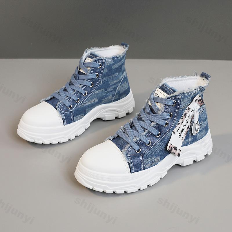 Fashion Women Boots Women Sneakers New Canvas High-top Breathable Denim Sneaker Women Thick Bottom Heightening Casual Shoes Botas Mujer
