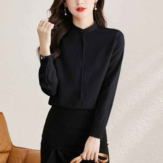 

Женская рубашка в корейском стиле, ретро, со стойкой воротником, с длинным рукавом - Коллекция Зима 2024 L чёрный