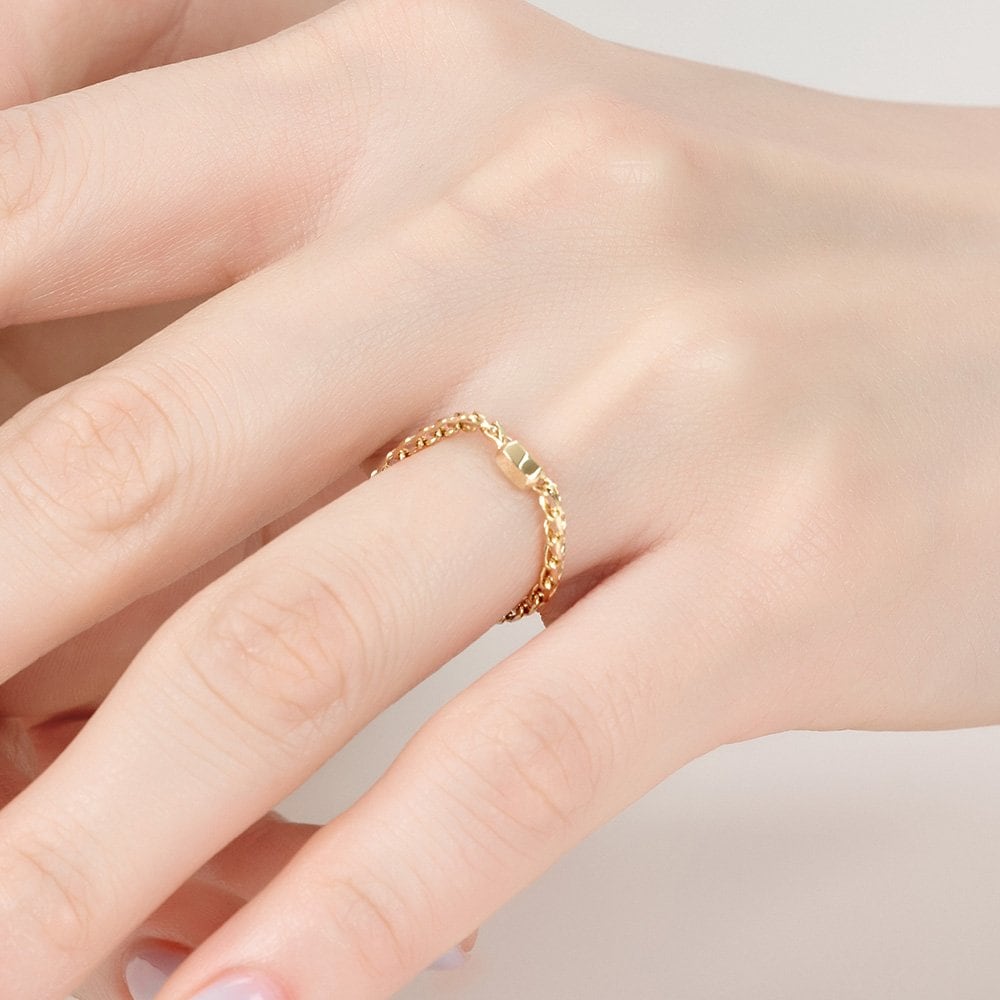 14K Hollow Italian Spica Chain Ring