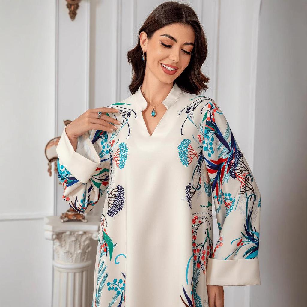 SW0814 Muslimisches Damen Langdruck Morgenkleid - Abayas im europäischen und amerikanischen Stil