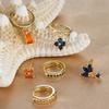 3-teiliges Modisches Orange Blau Zirkon Hängende Ohrringe Set für Damen Edelstahl Blume Dangle Ohrring Piercing Schmuck