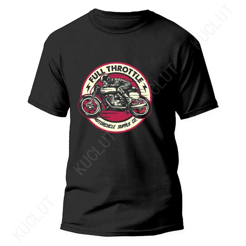 Full Throttle Cafe Racer Rockabilly Biker Print T-Shirt Men Fashion Motorcycle Short Sleeve Tops Fashion Summer Loose Tees Shirt