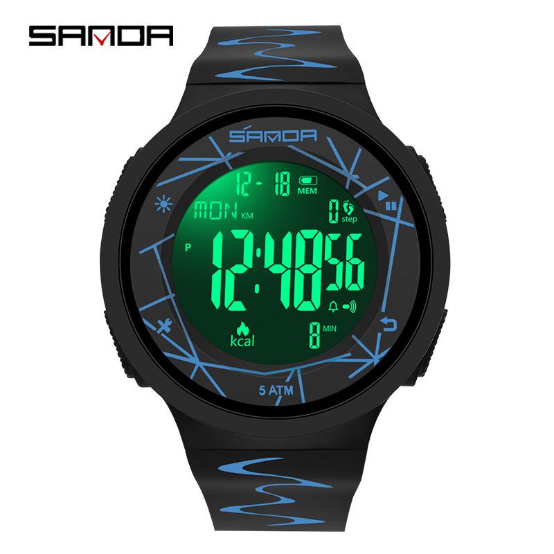 Sanda Multisport Luminous Waterproof Calorie & Pedometer Watch for Male Students