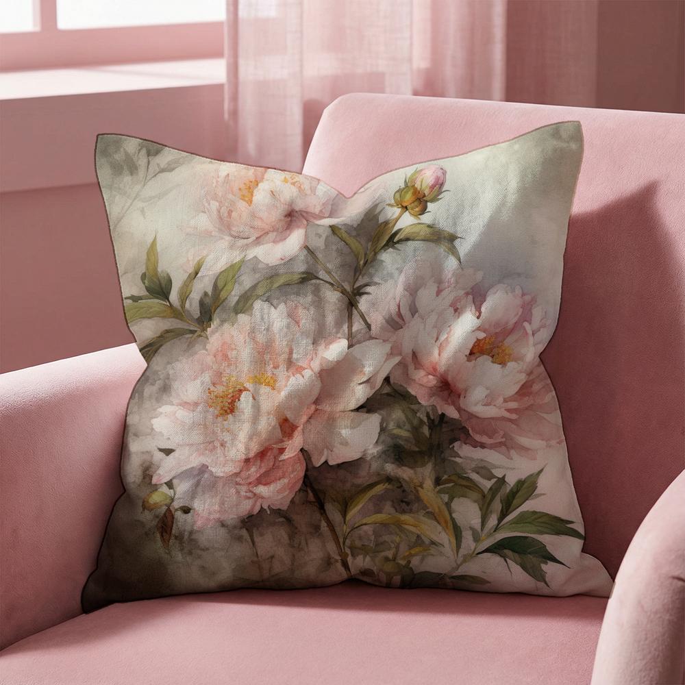 Pink Peony Flowers Cushion Cover Multi-Scene Pillow Cover for Home & Car - Reversible, Soft & Durable for Daily Use