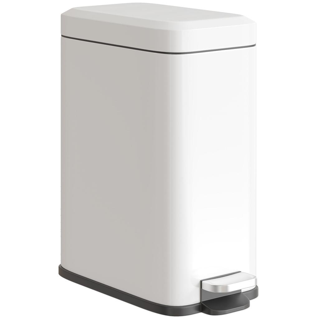 5L Rectangular Compact Bin Steel Body Removable Bucket Quiet-Close Lid W/ Pedal Lid Rubbish Trash Can Home Office Bedroom Bathroom Living Room