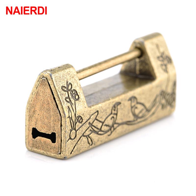 NAIERDI Vintage antikes Schloss Zinklegierung chinesische Schlösser Retro Schmuck Holzkiste Vorhängeschloss Koffer