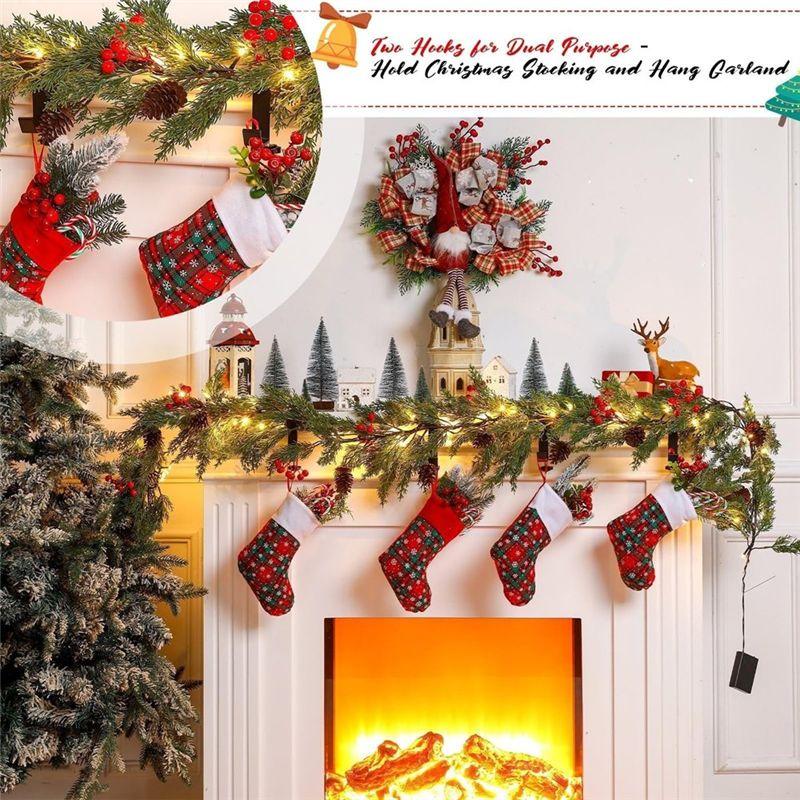 Aug. 2 In 1 Mantel Hanger For Garland And Stockings, Adjustable Heavy Duty Fireplace Hangers With Dual Hooks