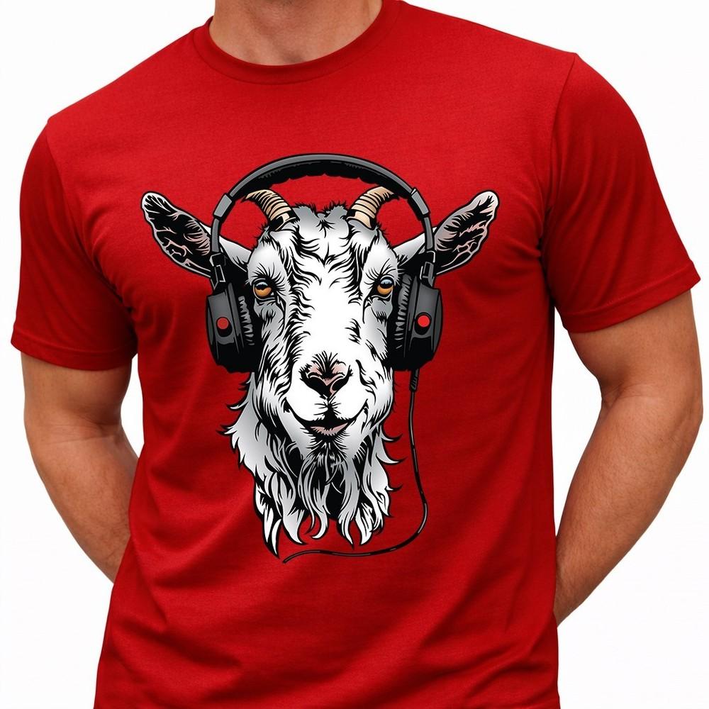 Goat Headphones T Shirt Funny Animal Music Lover Gift DJ Novelty Graphic Tee S