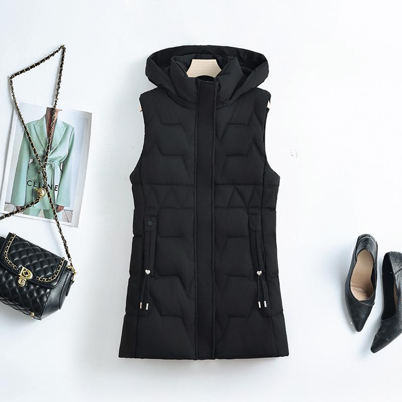 2025 Women s Winter Fashion Slimming Hooded Cotton Vest Extra Large чёрный