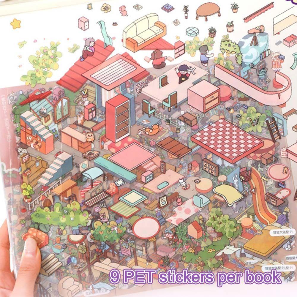 6Pcs 3D Landscape Sticker Book DIY 3D Pocket Cabin Scene Stickers  Children Gift