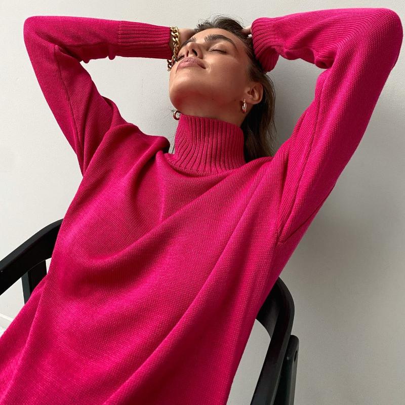 Nuovo Pullover Casual a Manica Lunga in Maglia Liscia Autunno Donna Inverno Spesso Morbido Collo Alto Pullover Maglioni Donna Moda Maglieria Morbida Jumper 24913