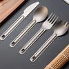 1/4Pcs Portable Camping Titanium Metal Long Handle Anti Scalding Anti-slip Spoon Fork Light Weight Tableware