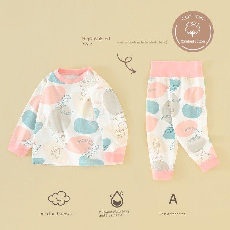 Set, Separate Pajamas for Girls and Boys, Children's Home Wear, Cotton Long Johns, Pure Cotton, Class A, Full Cotton, Long-Sleeved for Infants