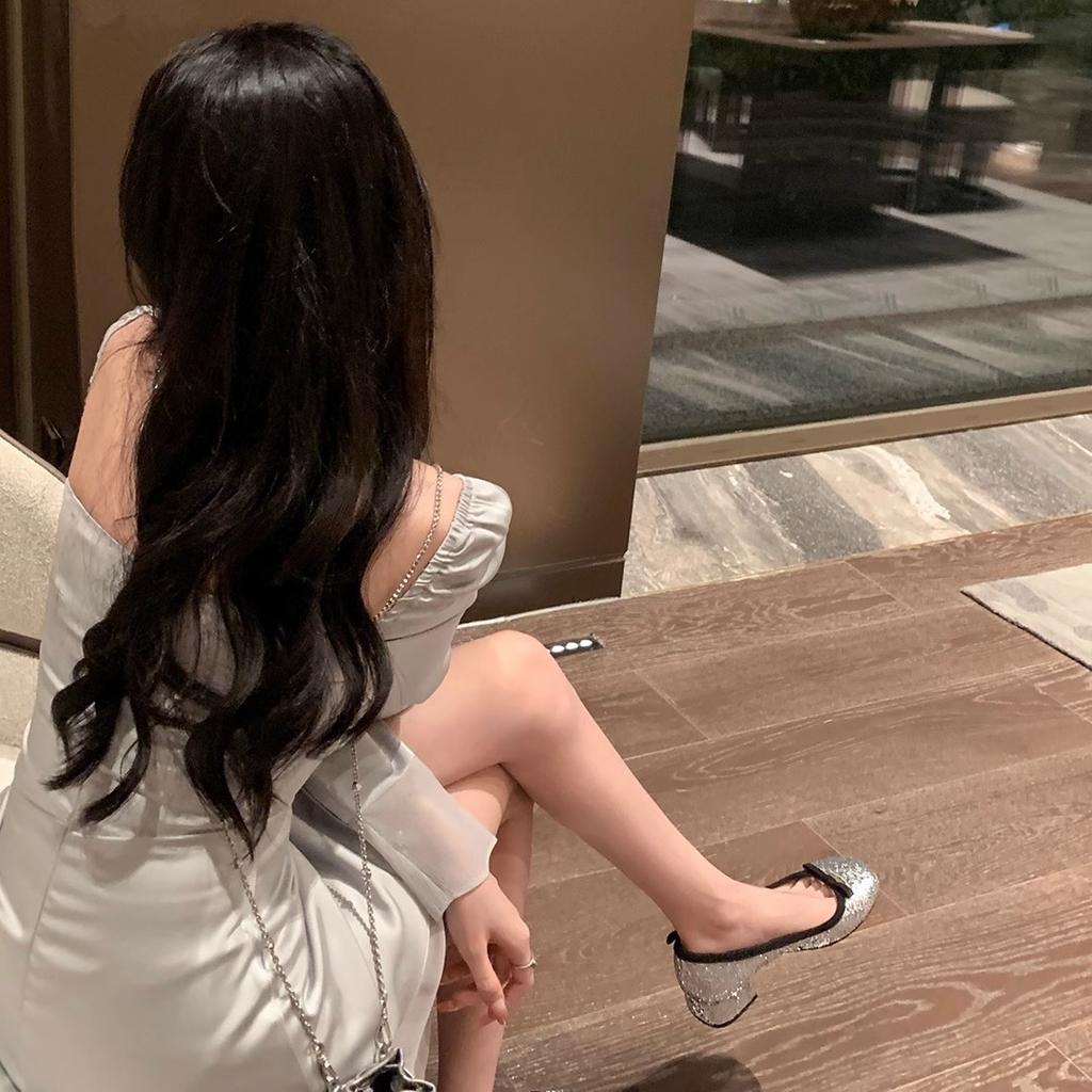 Sheepskin Version~ Round Head Bow Thick Heel Light Mouth Single Shoes Women's Color Matching Ballet Shoes