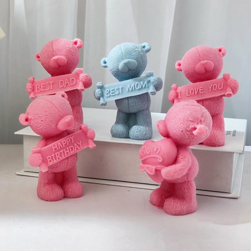 3D Slogan Bear Shaped Candle Silicone Mold for DIY Hand-made Candle Ornaments Mould Handicrafts Making Tool Baking Mold