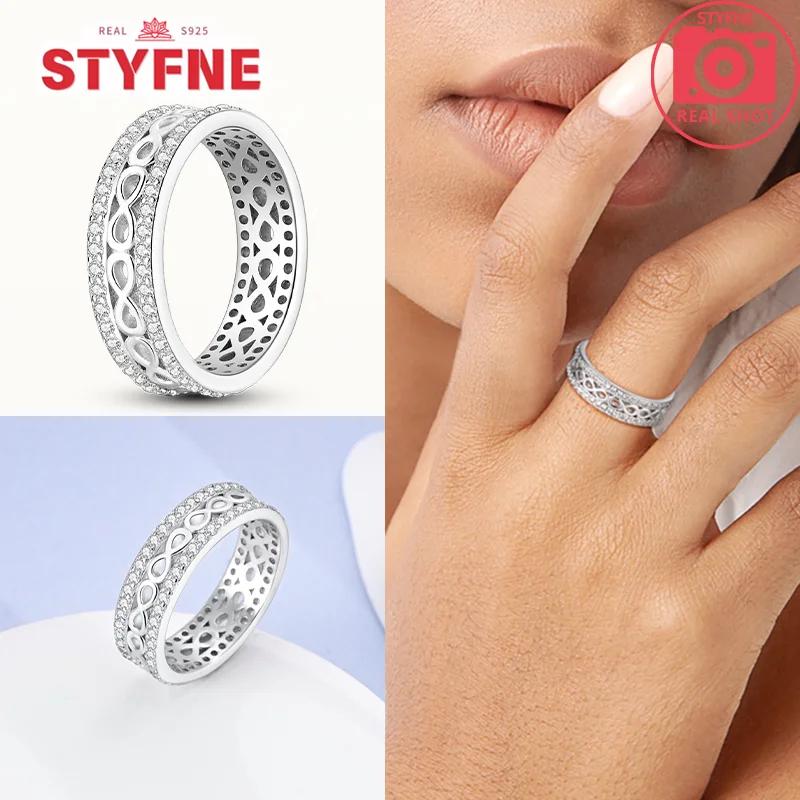 Unendliche Liebe Schmuck Schwarz & Rosa Herz Glänzende Zirkon Ringe Mode Neu 925 Silber Damenringe für Valentinstagsgeschenk