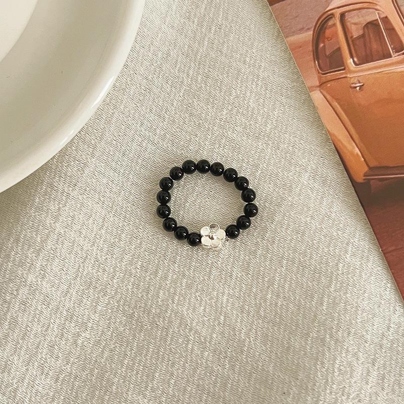 Imitation Pearl Beaded Rings for Women Vintage Colorful Stone Ring Exquisite Elastic Index Finger Ring Daily Jewelry Accessory