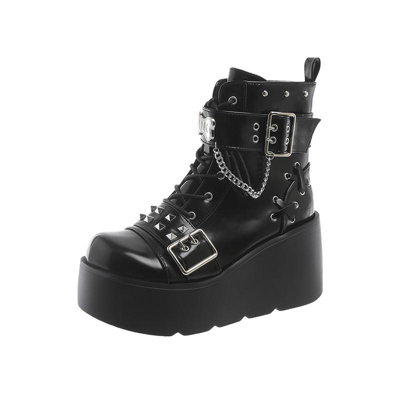 

9 см женские высокие сапоги косплей сапоги до середины голени высокие сапоги на танкетке на платформе лето осень новые дизайнерские готические туфли для женщин Botas 42 чёрный