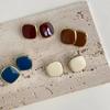 Retro Simple Colored Drip Glaze Gold Color Edging Geometric Square Stud Earrings for Women Korean Temperament Piercing Jewelry