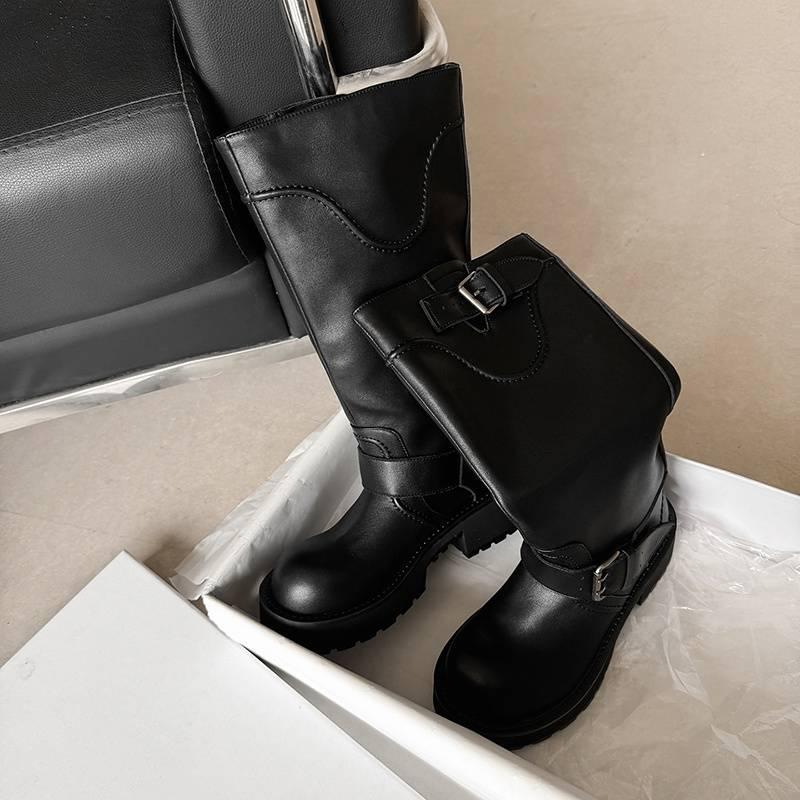 Autumn and winter women's Martin boots leather large size leather boots sleeve thigh circumference high boots new thick-soled cowhide women's boots