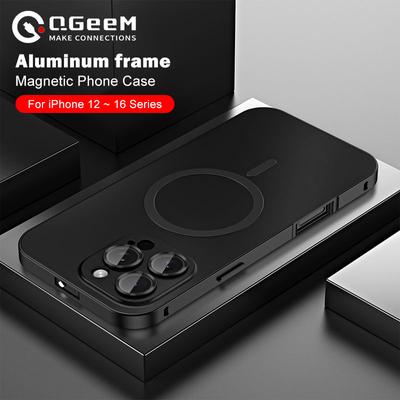 Metal Magnetic Matte Case For iPhon 12 13 14 15 16 17 Pro Max 14Plus For Magsafe Cover Lens Alloy Film Aluminium Frame Wireless Charging