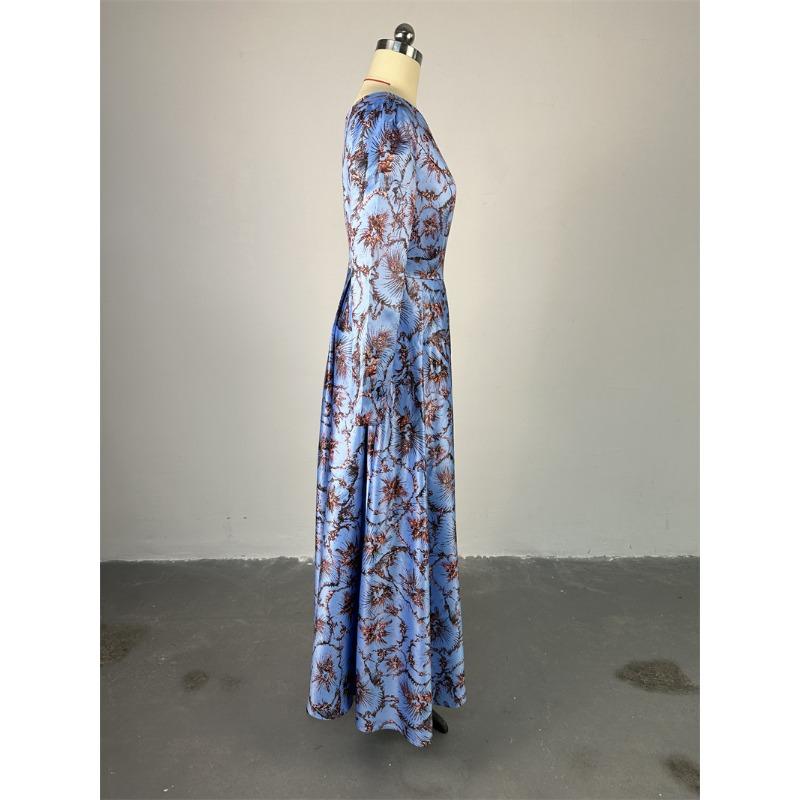 Damenkleid Frühling und Herbst Temperament Rundhals Langarm Taillenlanges A-Linien-Plissee-Kleid