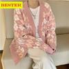 BF Ladies Cardigans Long Sleeve Knitted Argyle Sweater Women Korean Pink Sweaters Female Jumpers Cardigan Jacket with Buttons