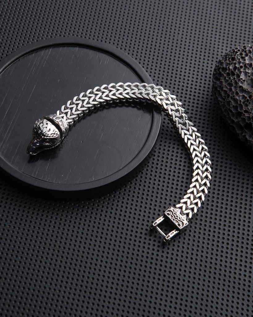 Herren Retro Punk Edelstahl Schlangen- und Tierkopf Armband - Anlaufbeständig