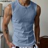 INCERUN Summer Men Round Neck Sleeveless Semi-Sheer Rib Casual Tank Tops