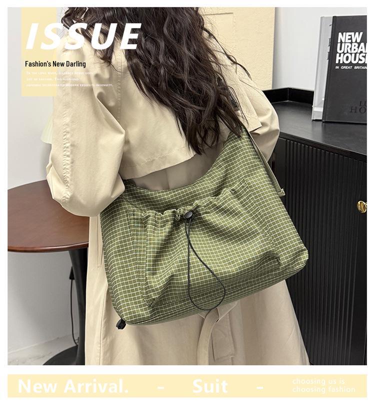 Korean Style Plaid Dumpling Bag: Women's 2026 Versatile Drawstring Crossbody