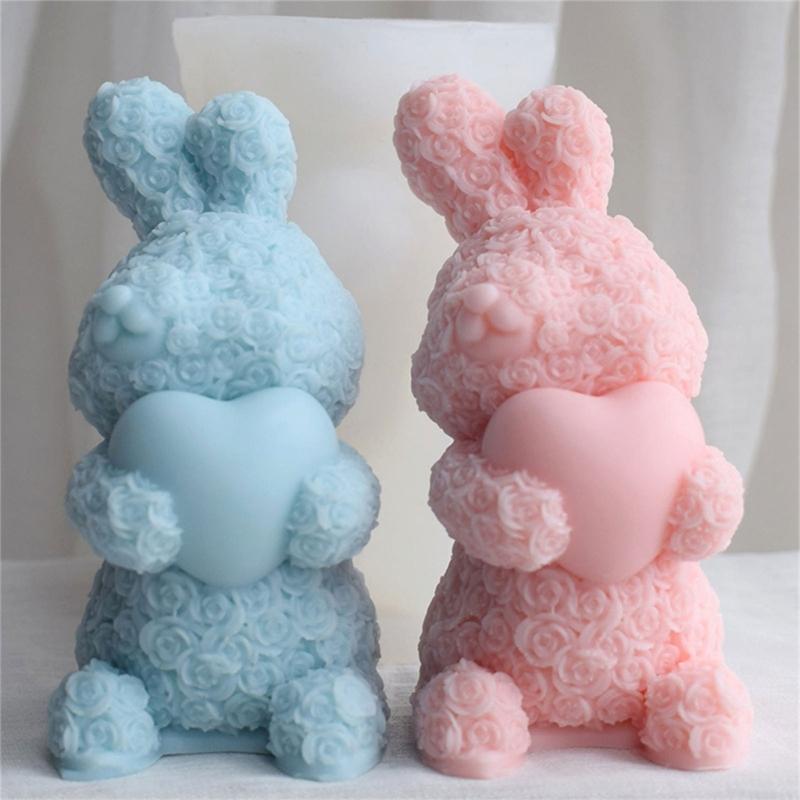 Rose Rabbit Candle Mold for DIY Candle Soap Craft Valentines Gift Easter Party Decorations, Rose Rabbit Candle Molds