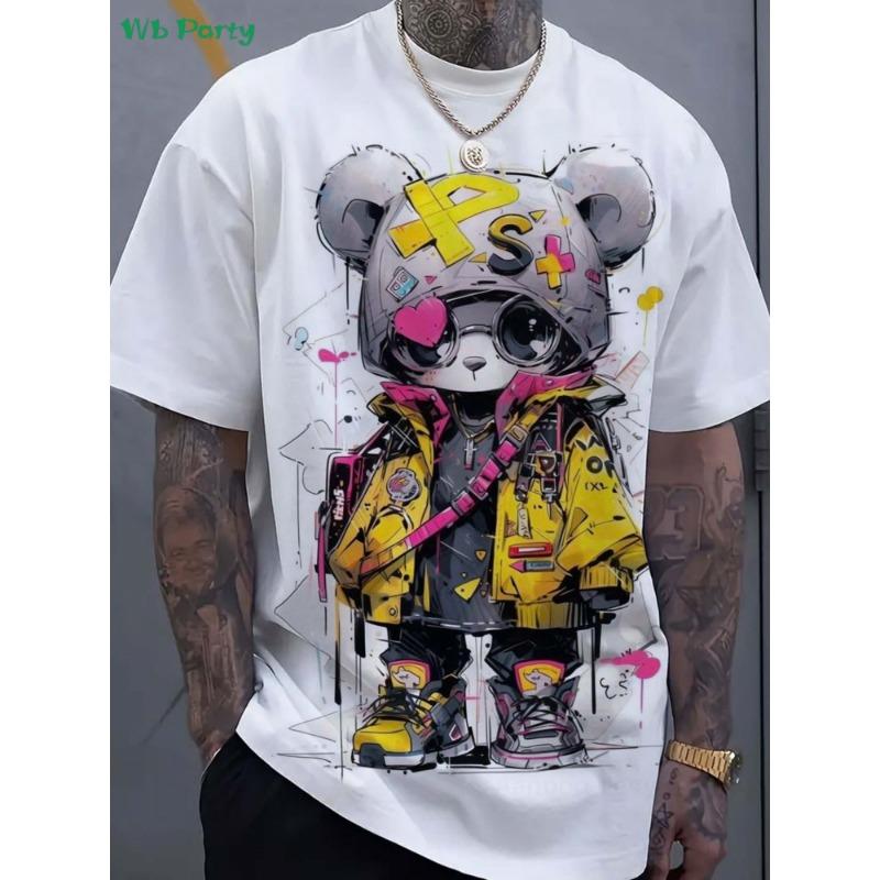 

Vintage 3D Bear Men s Printed T-Shirt Summer Street Men s Short Sleeve 5XL