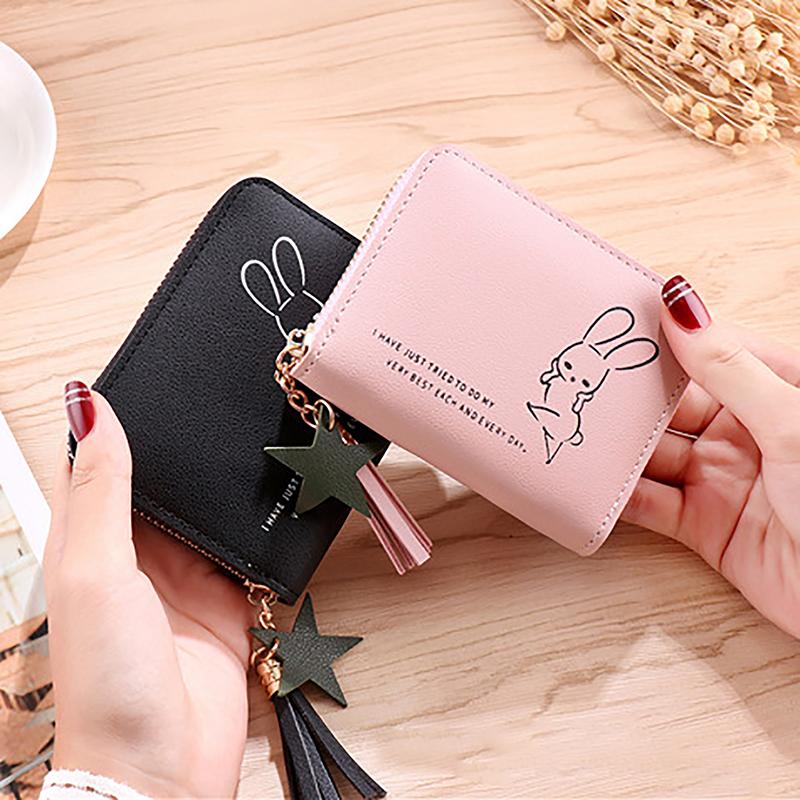 Women Wallet Ladies Mini Small Short Tassel Wallet Cute Girl Zipper Pu Leather Coin Purse Female Hand Wallet Purse