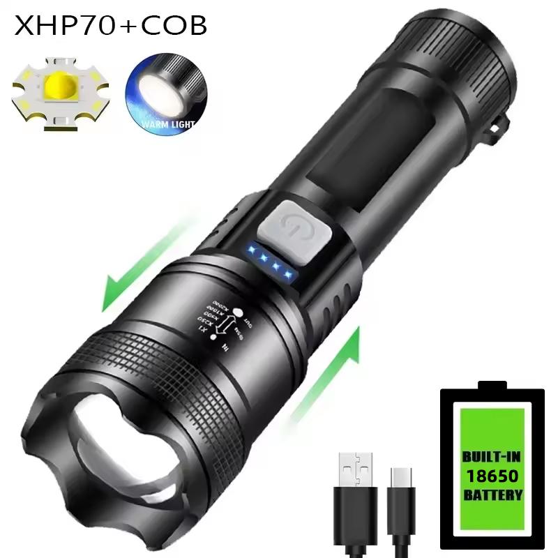 5000LM Ultra Bright Tactical Light Built-in Battery Powerful P70 LED Flashlights Emergency Spotlight Telescopic Zoom Flash Light