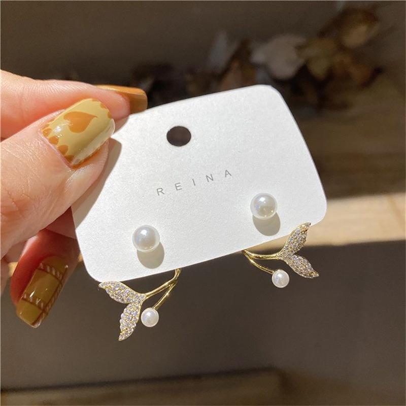 

Arrival Stud Earrings Fish Tail Metal Women Flower Pearl Trendy Jewelry 1 pair