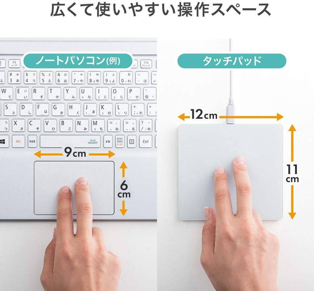 Sanwa Direct Trackpad, Compatible with Mac and Windows, 13 Gesture Functions, USB Connection, Touchpad, 400-MA128, Silver