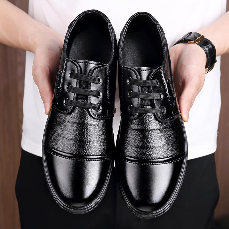 2025 Men's Casual British Style Leather Office Shoes - Spring Formal, Soft Low-Top Lace-Up