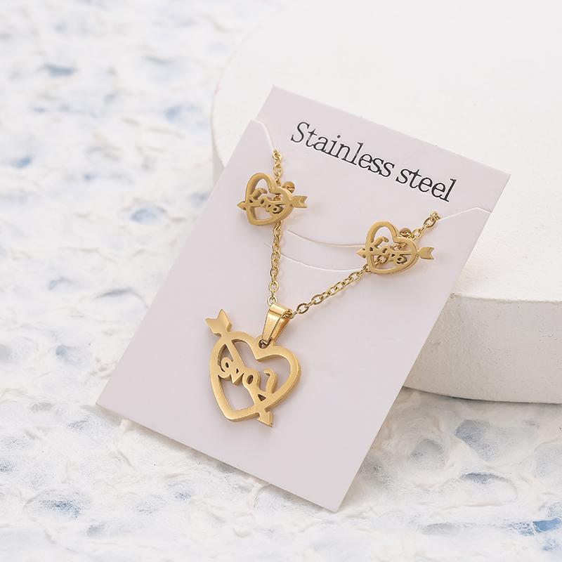 New Animal Flower Butterfly Stainless Steel Pendant Necklace Sets For Women Gold Color Chain Necklace Earrings Zircon Gifts