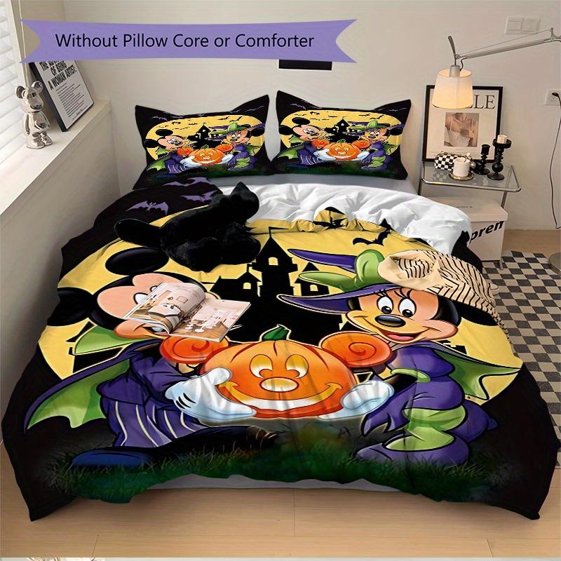 3pcs Minnie Mickey & Halloween Pumpkin Bedding Set, Including 1 Quilt Cover and 2 Pillow Shams, Without Filling, Soft and Comfortable Home Bedroom B06
