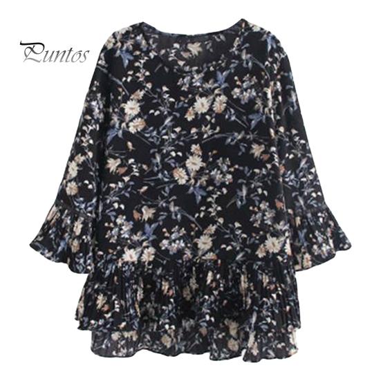 

Летние женские топы с круглым вырезом и рукавами 3/4, футболка с рюшами по подолу, свободная шифоновая блузка с цветочным принтом, уличная одежда XL чёрный