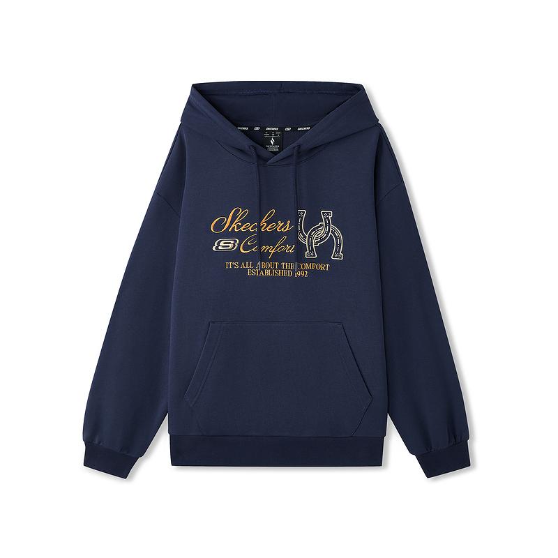 Skechers Hooded Long Sleeve Pullover Comfortable Trendy Simple Sweatshirt Unisex sweatshirt Navy-Blue L126U006-00DU S