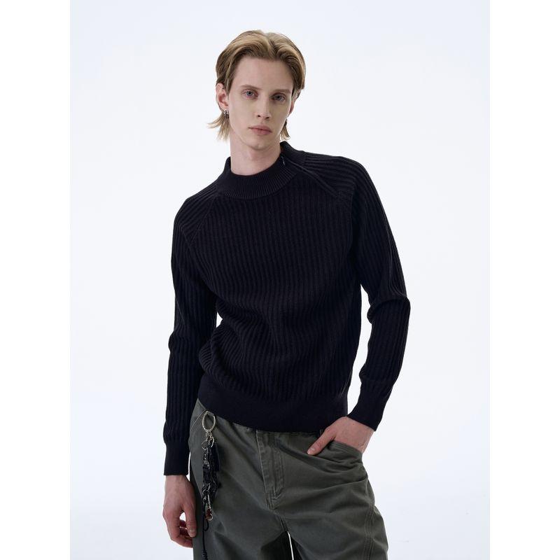 Kisko American Retro Diagonal Zipper Ribbed Knit Top for Men and Women, Simple Casual Half-High Collar Short Top