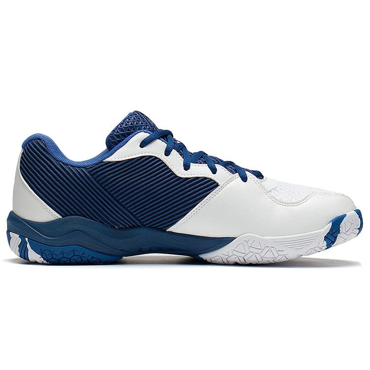 New LiNing Sound Waves 2 Cushioned Slip Resistant Abrasion Resistant Low Top Badminton Shoes Unisex White Dark Blue AYTS016-7