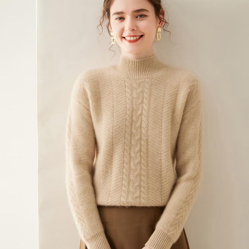 Fanzhen Women's Thickened Semi-High Collar Cashmere Blend Pullover